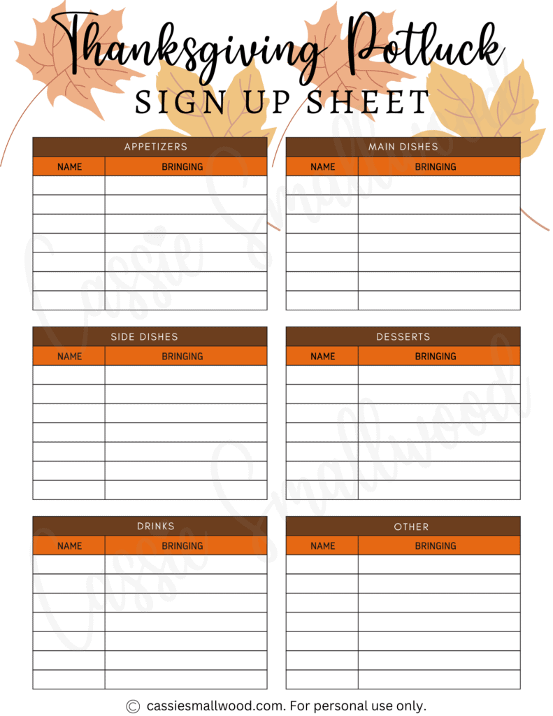 10 Cute Thanksgiving Potluck Sign Up Sheets Cassie Smallwood