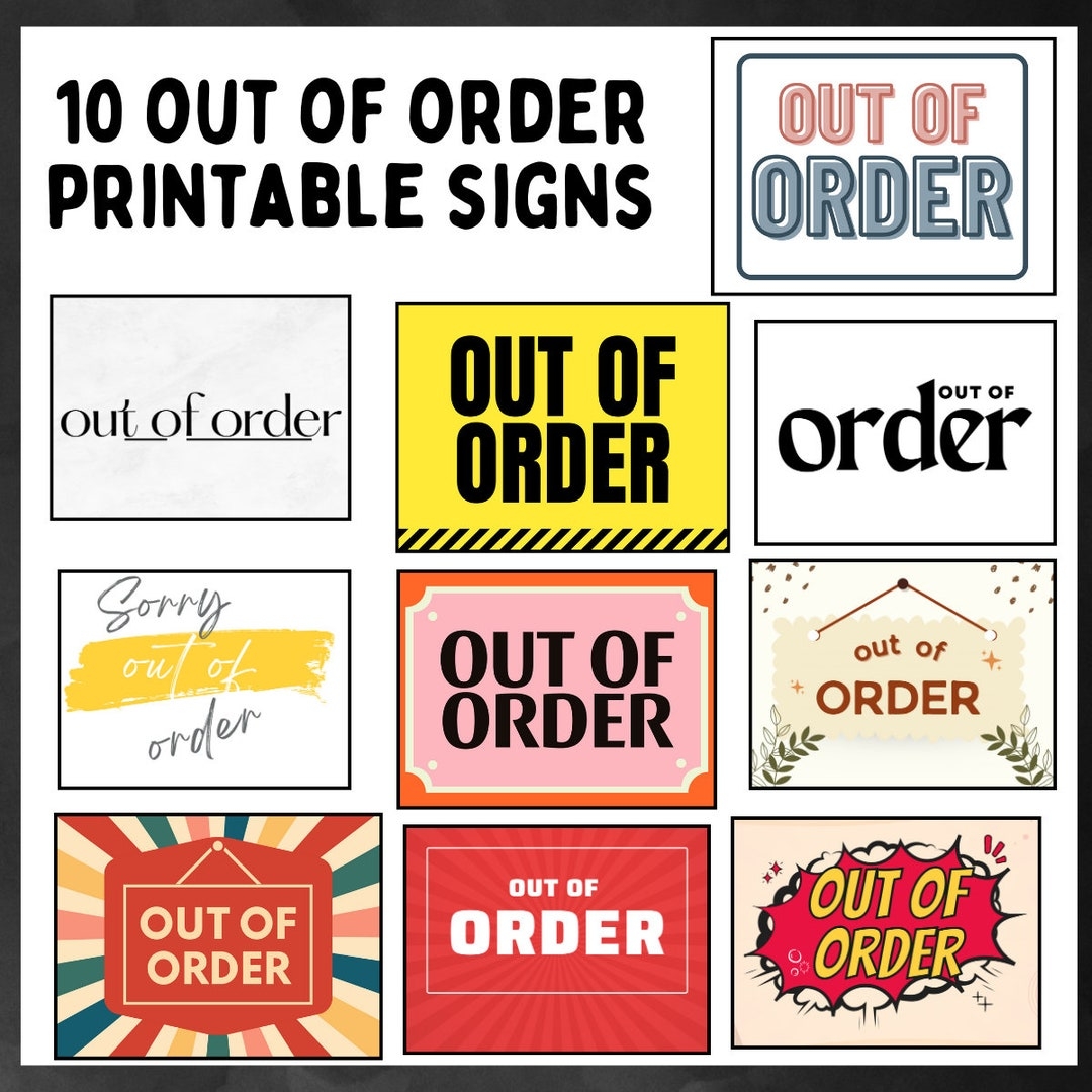 10er Pack Out Of Order Schild Printables Sofortiger Digitaler Download PDF Business Schild Vorlagen Out Of Order Schild Printable PDF Etsy de