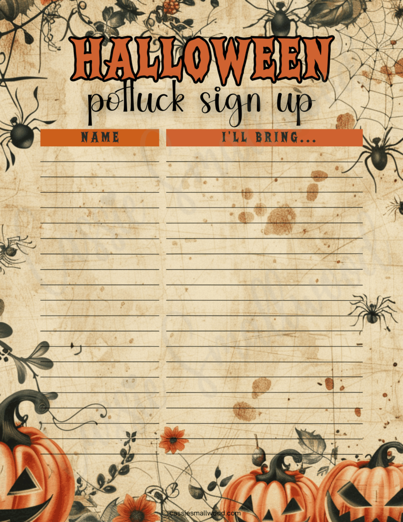 12 CUTE Halloween Potluck Sign Up Sheets Cassie Smallwood