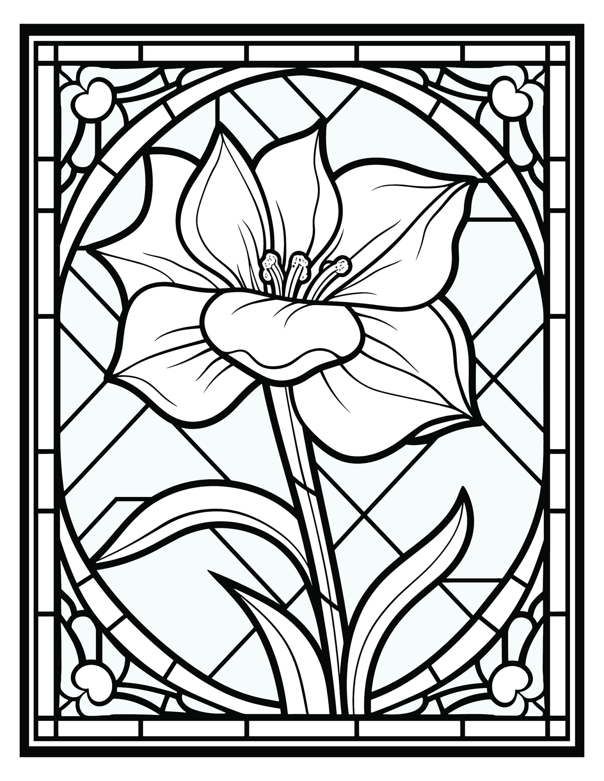 180 Stain Glass Flowers Coloring Pages Etsy
