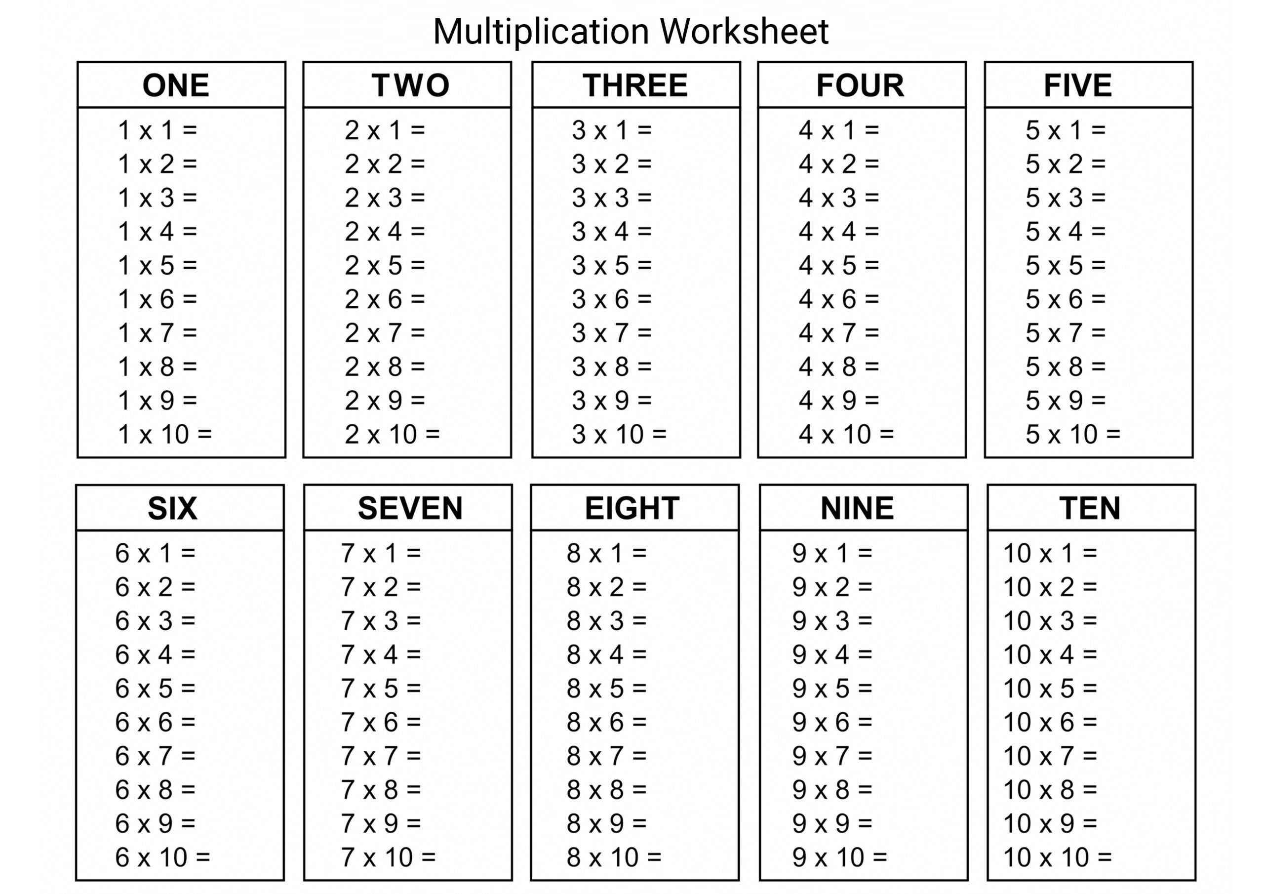 free printable multiplication worksheets