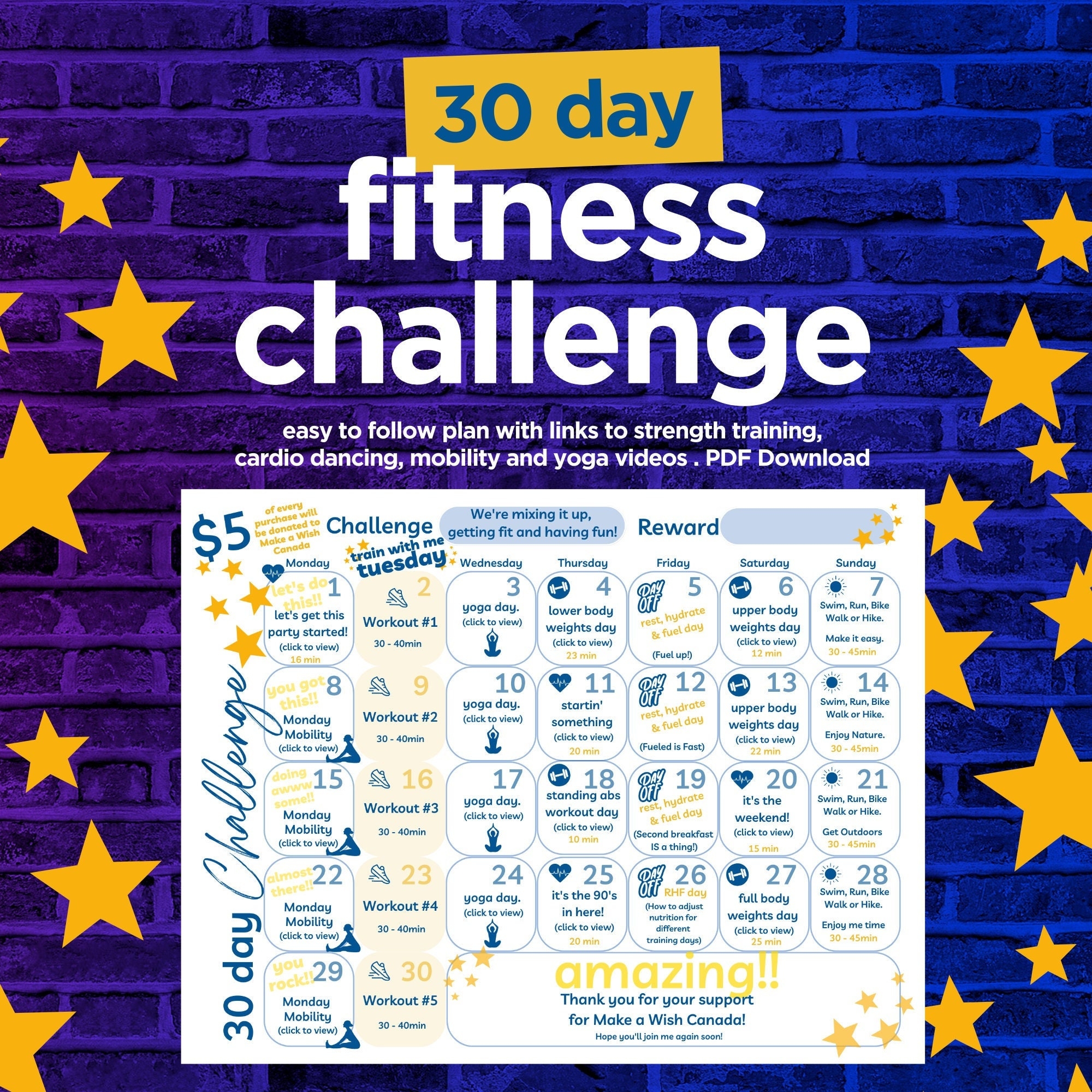 30 day Home Gym Fitness Challenge Stay In Shape Off Season Full Body Workout Challenge Beginner Workout Challenge 30 Day Workout Plan Etsy de