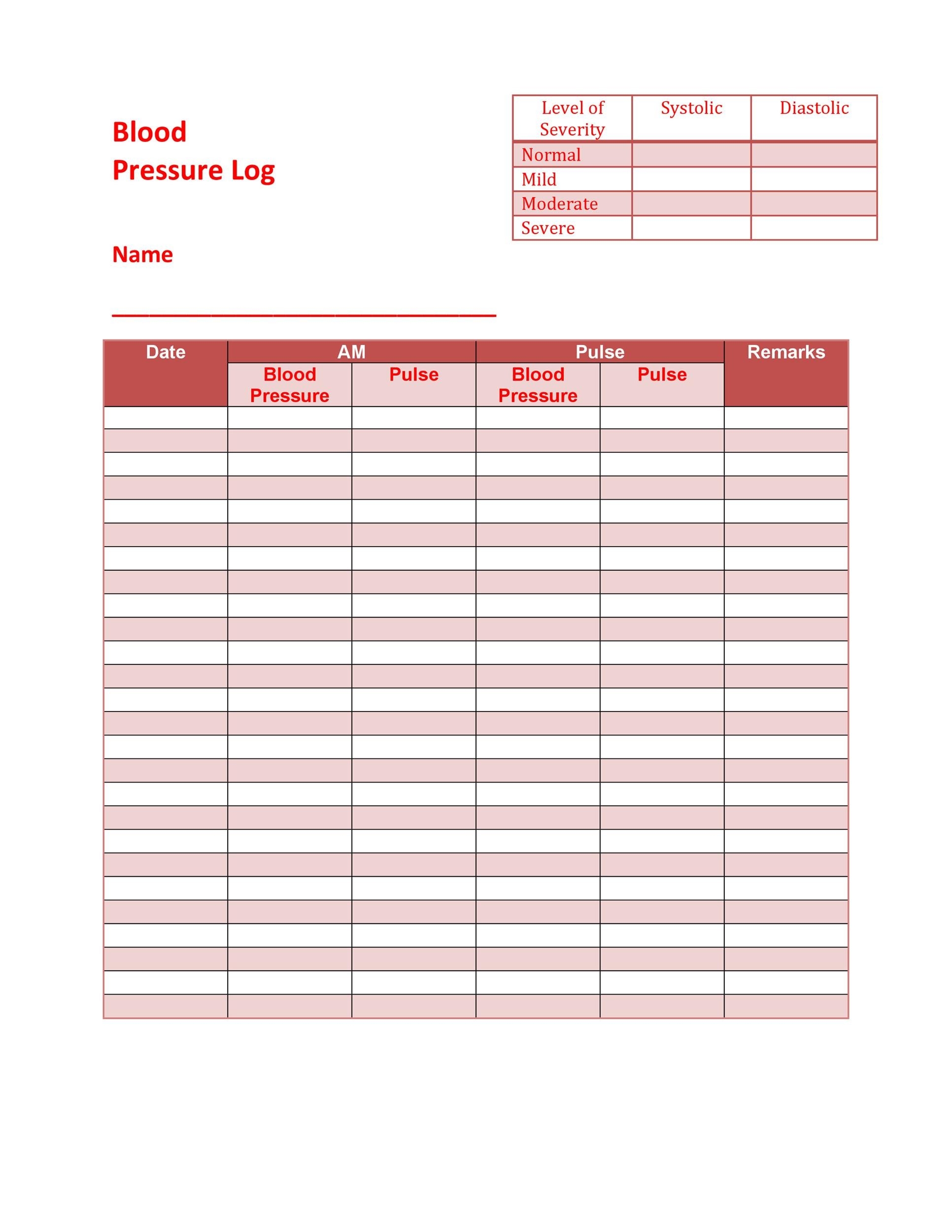 free printable blood pressure log