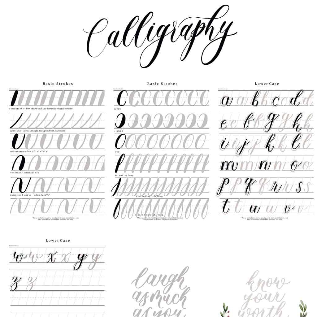 printable calligraphy practice worksheets
