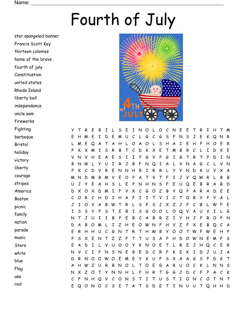 4th Of July Word Search WordMint