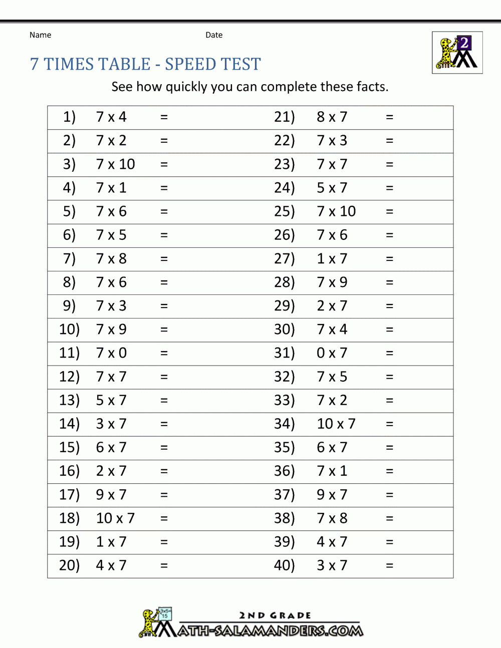 times tables worksheets printable