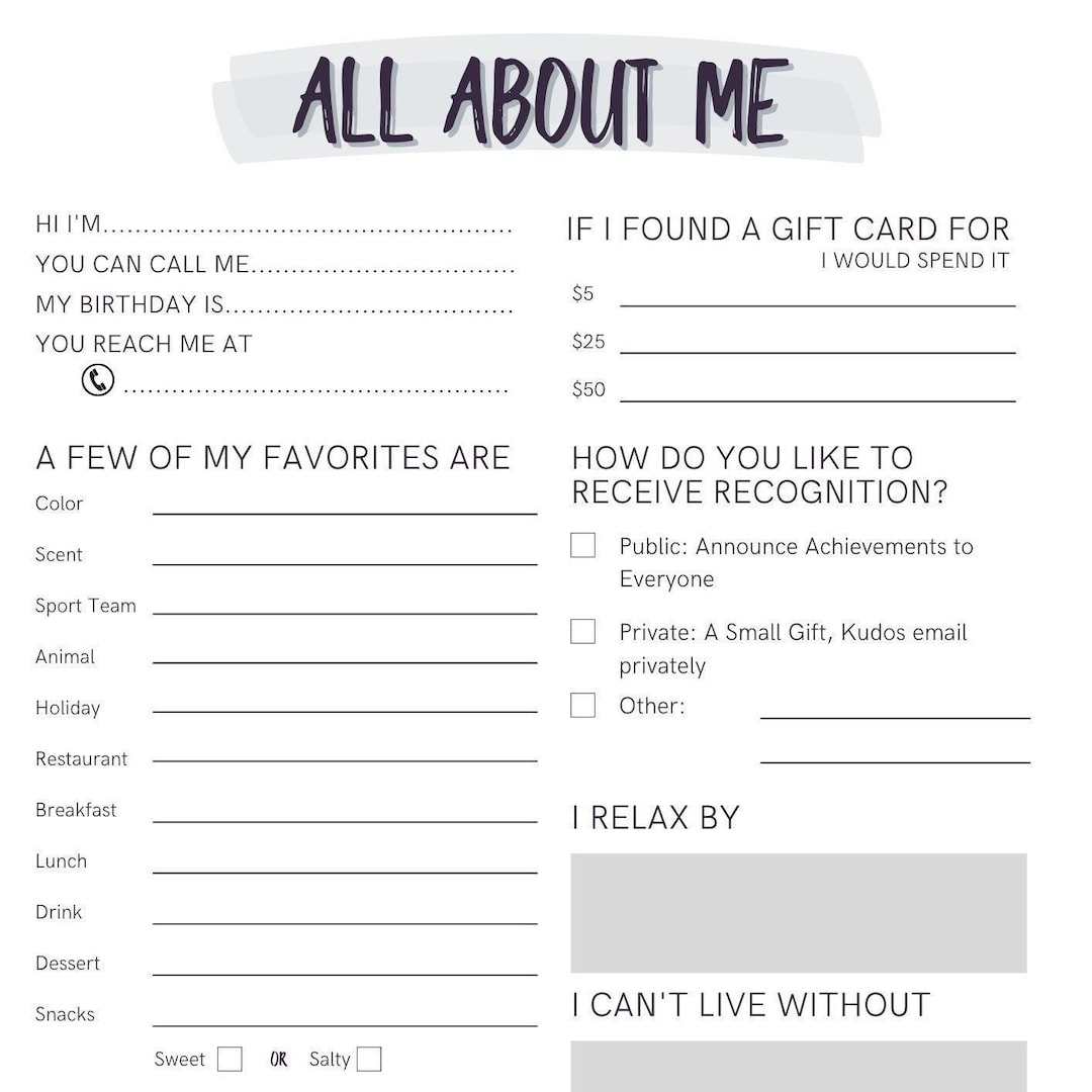 All About Me Co worker Questions Etsy