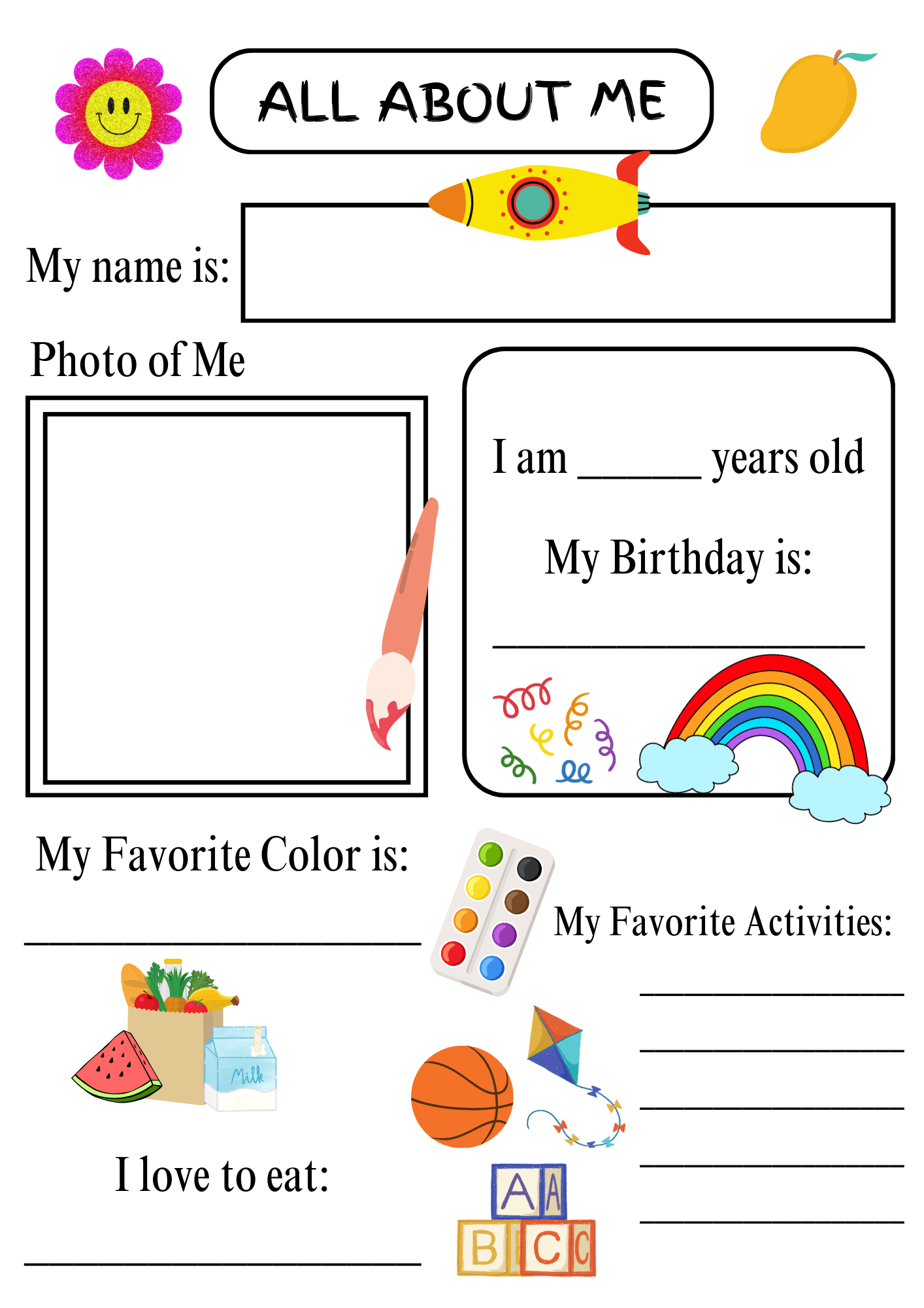 all about me worksheet preschool