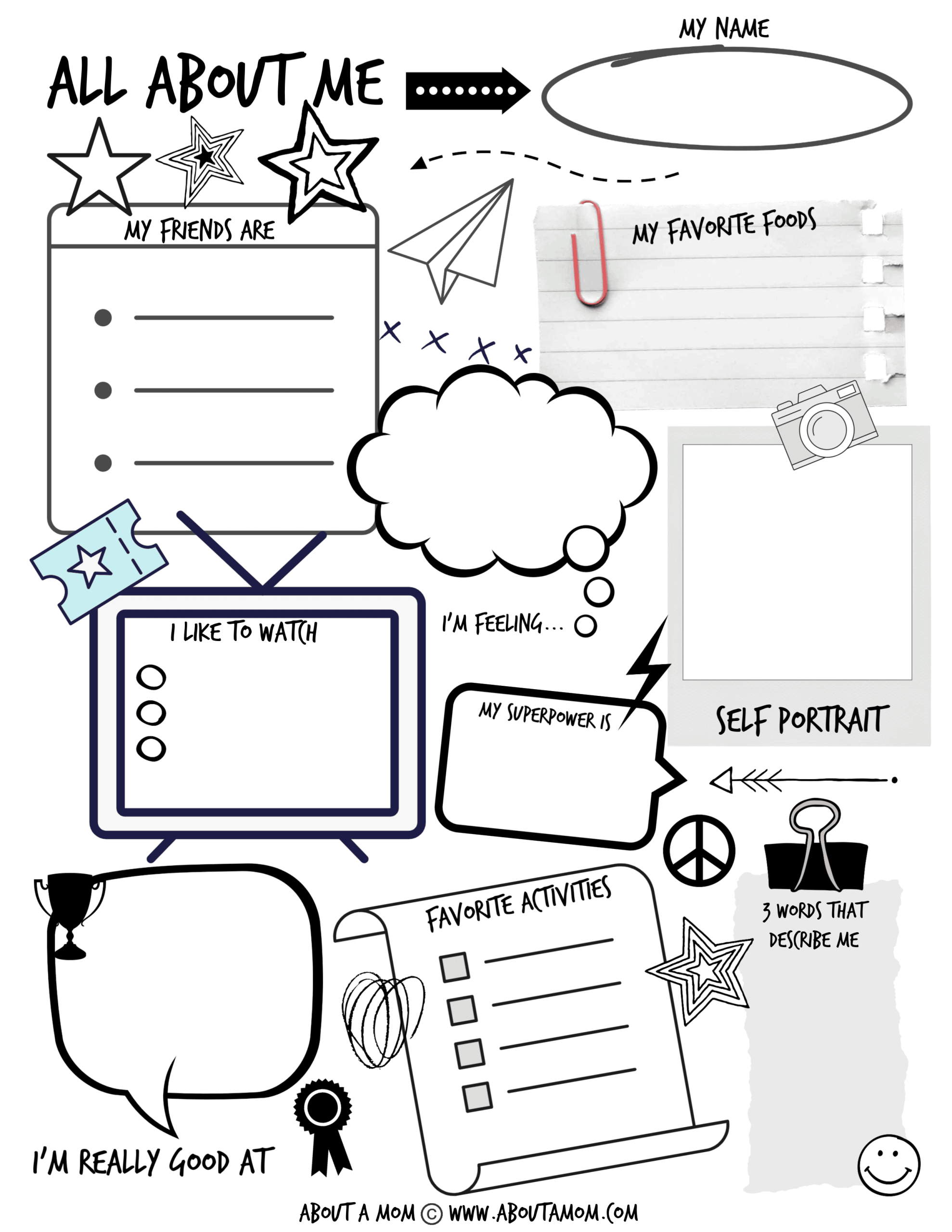 all about me printable sheets