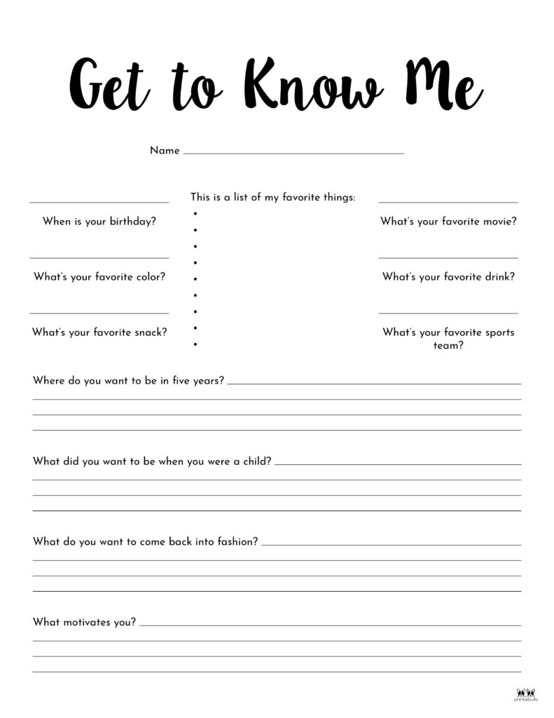 All About Me Printable Worksheets 50 FREE Printables Printabulls Worksheets Library