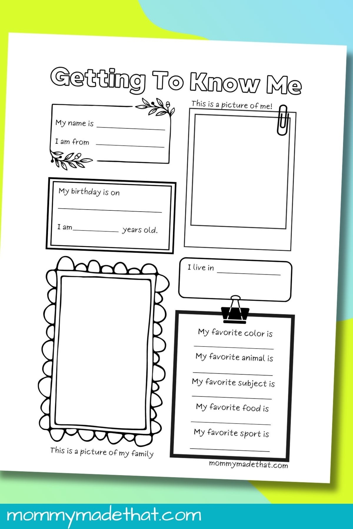All About Me Worksheets Free Printable Get To Know Me Activity 