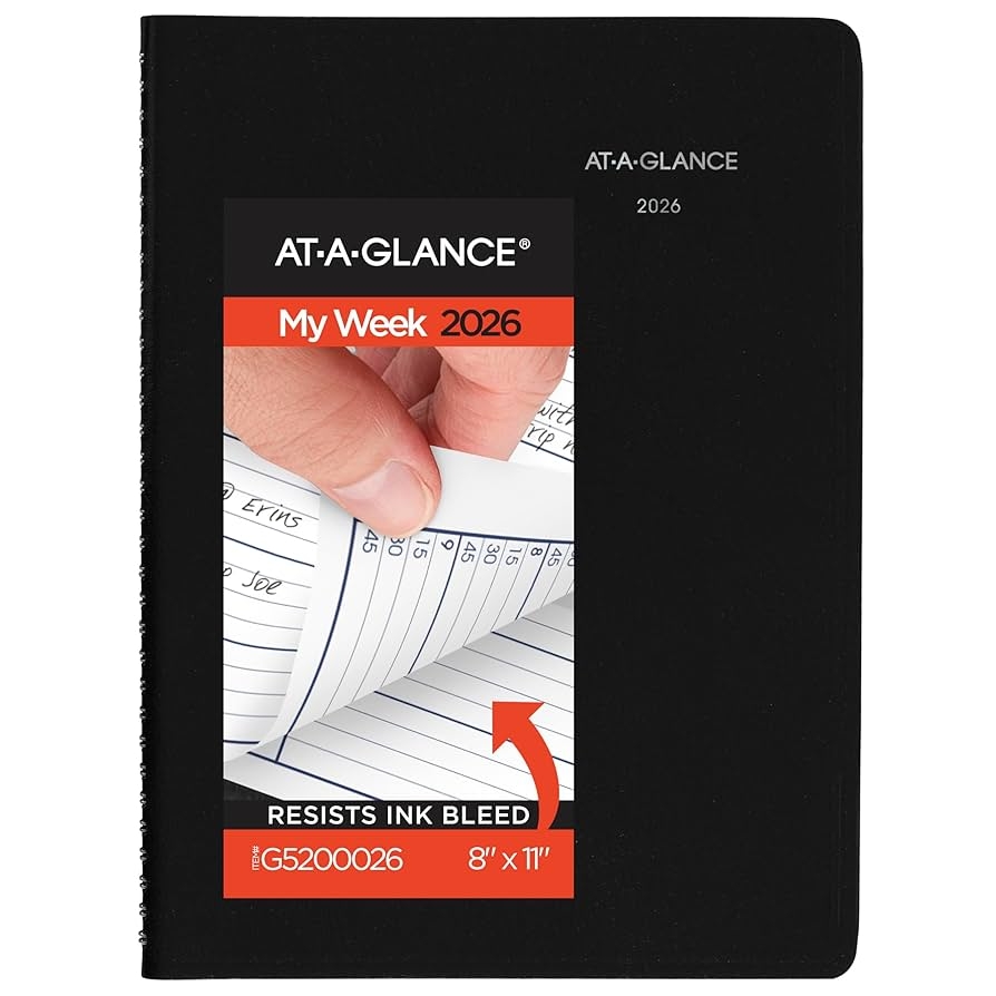 Amazon AT A GLANCE 2026 Appointment Book Planner Weekly 8 X 11 Large Quarter Hourly DayMinder Black G5200026 