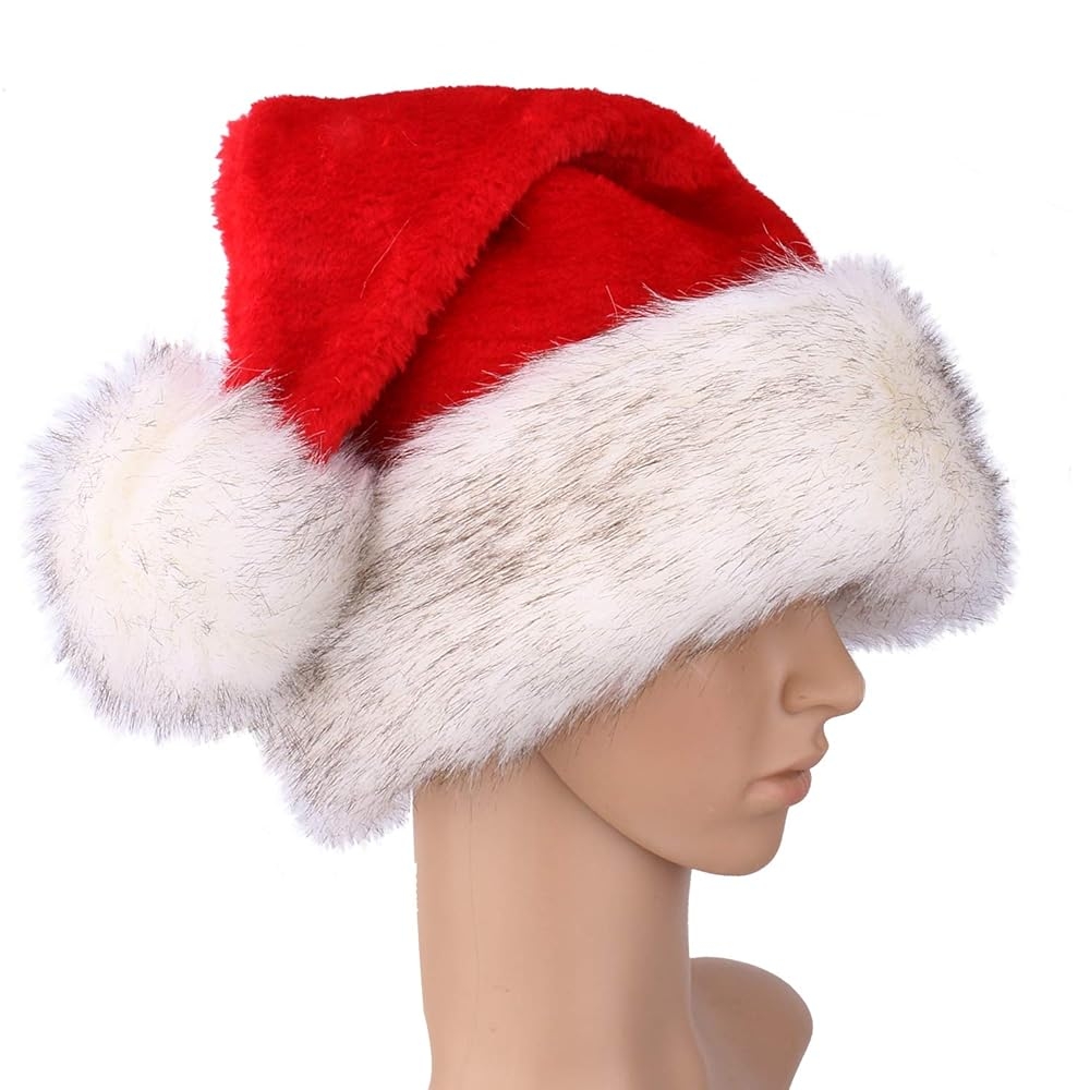 Amazon Deluxe Santa Hat Large Red White Christmas Hat For Women Men Santa Claus Gorros De Navidad Holiday Party Grey Fur 30x45cm Clothing Shoes Jewelry