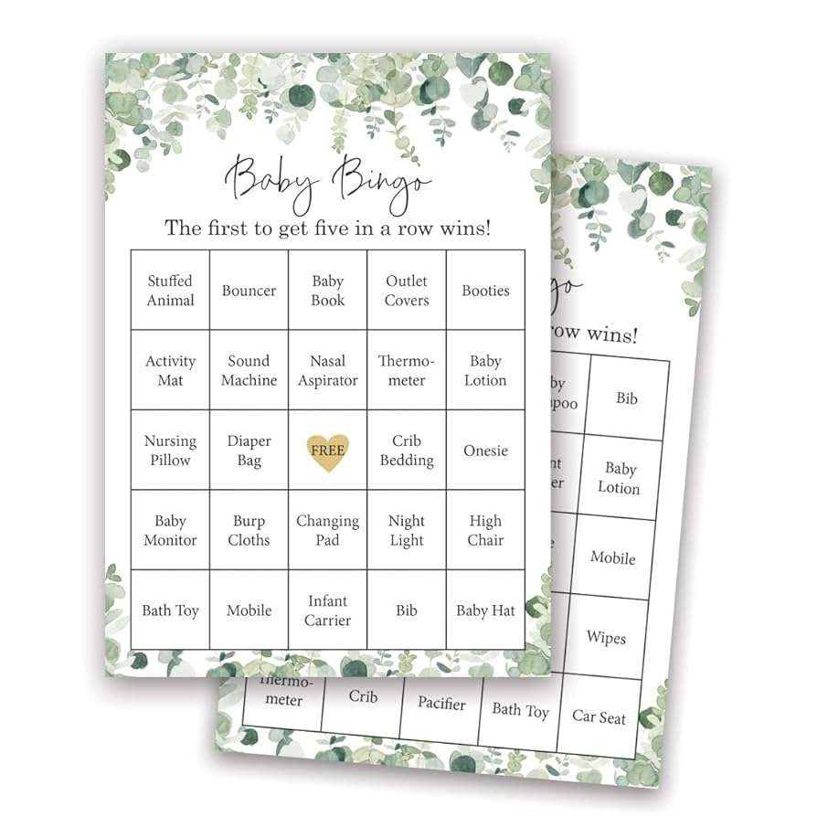 Amazon InvitationHouse 60 Prefilled Baby Shower Bingo Cards Eucalyptus Foliage Home Kitchen