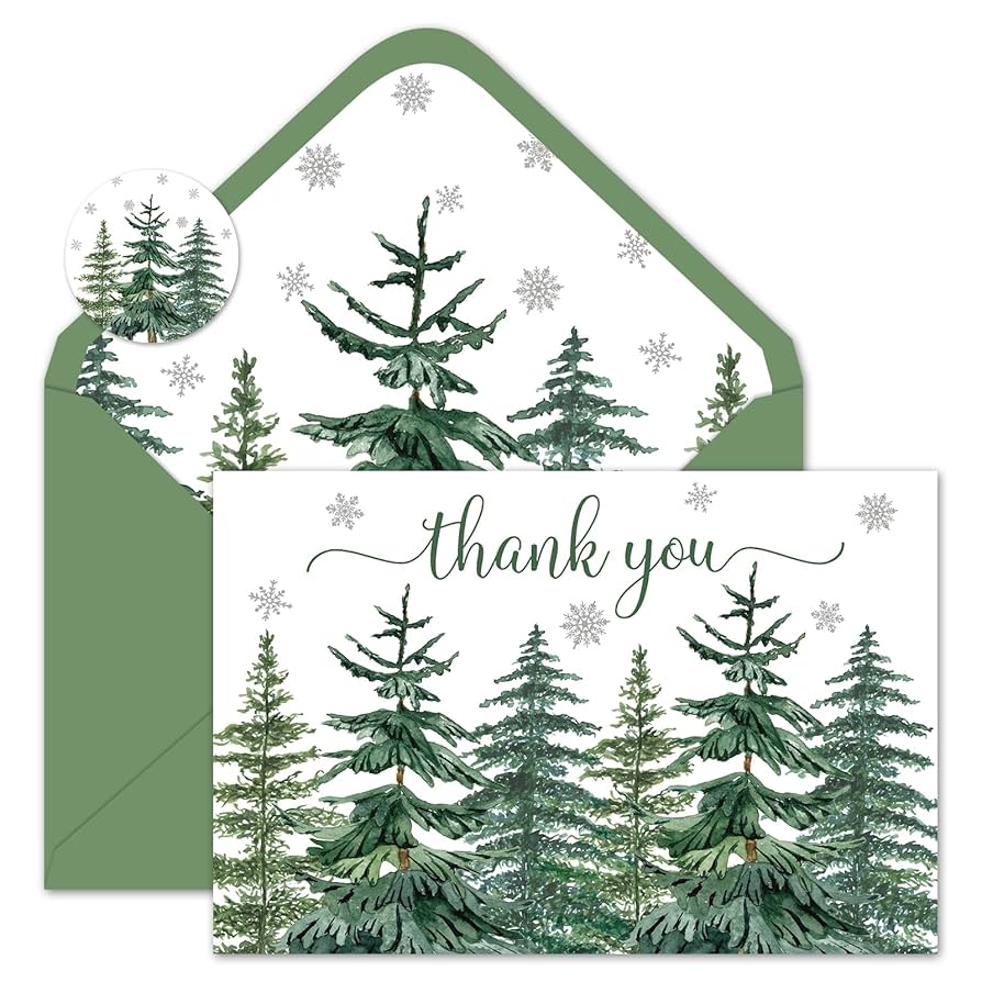 Amazon Whaline 24 Packs Christmas Thank You Cards Watercolor Pine Tree Forest Greeting Cards Winter Xmas Blank Note Cards With Envelopes And Stickers For Wedding Birthday Holiday 4 X 6 Inch Office Products