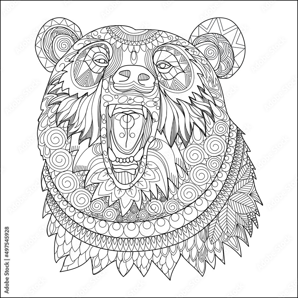 Animal Coloring Pages For Adults Stock Vector Adobe Stock