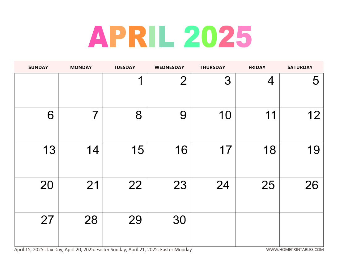 April 2025 Calendar 31 Best Free Printables For You Home Printables April 2025 Calendar 31 Best Free Printables For You Home Printables