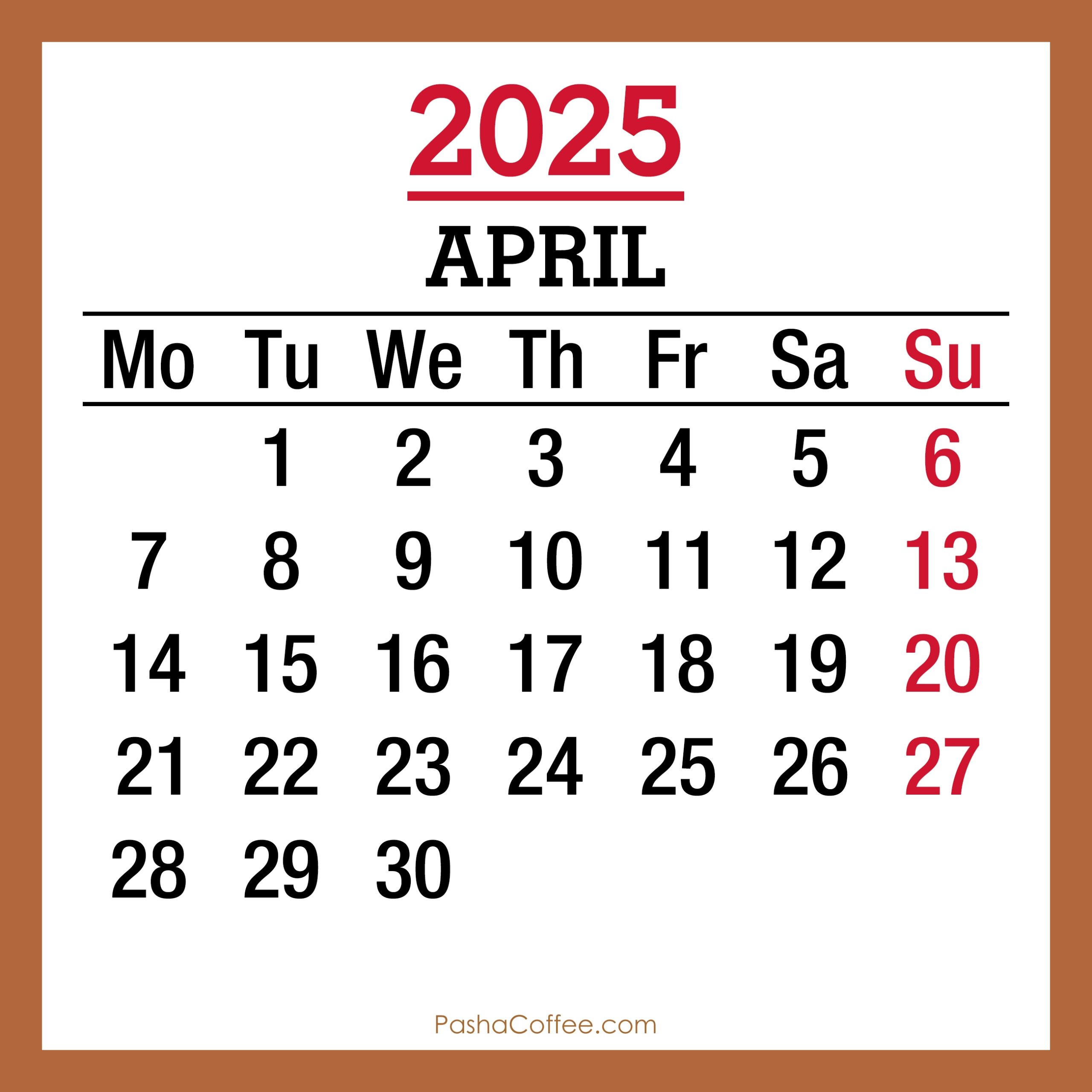 April 2025 Monthly Calendar With Holidays Printable Free Beige Monday Start PashaCoffee April 2025 Monthly Calendar With Holidays Printable Free Beige Monday Start PashaCoffee