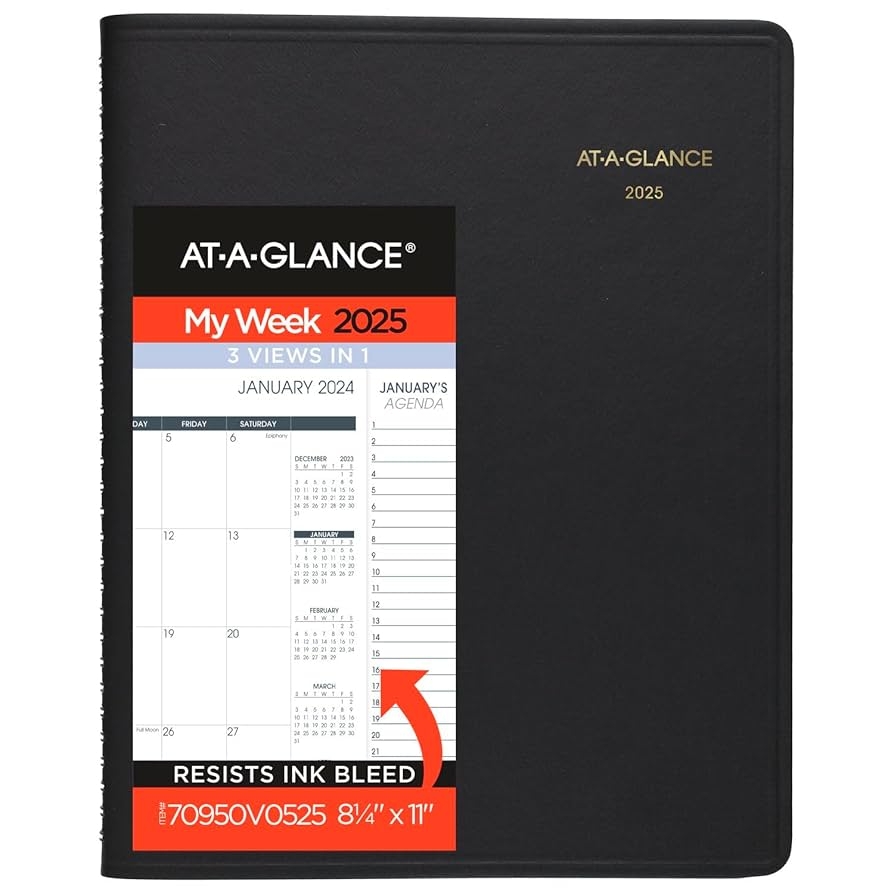 AT A GLANCE 2025 Weekly And Monthly Planner 8 5 X 11 Large Quarter Hour Triple View Black 70950V0525 Amazon de Stationery Office Supplies