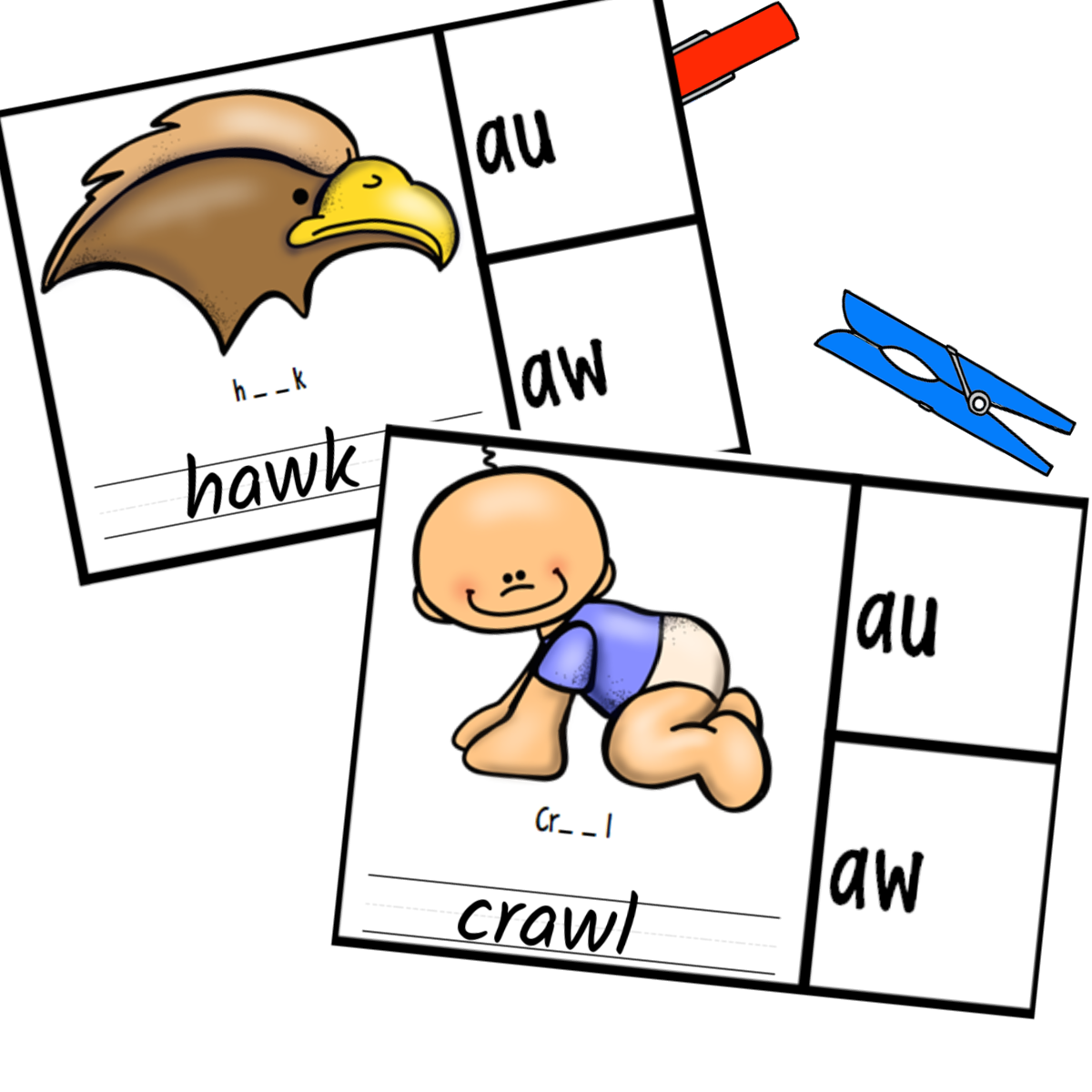 AU And AW Words Free Printable Clip Card Activities