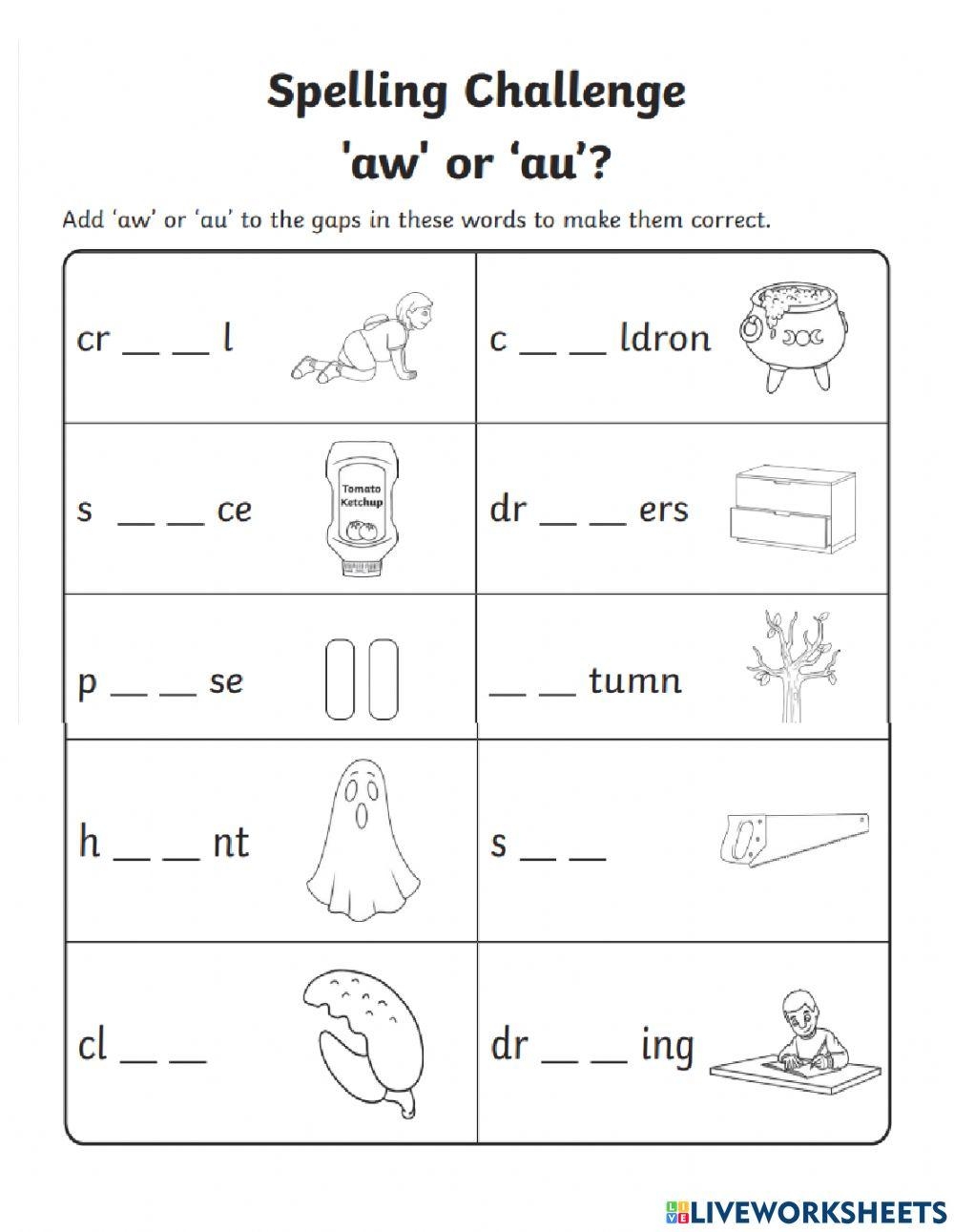 Au Aw Worksheet Worksheet Live Worksheets Worksheets Library