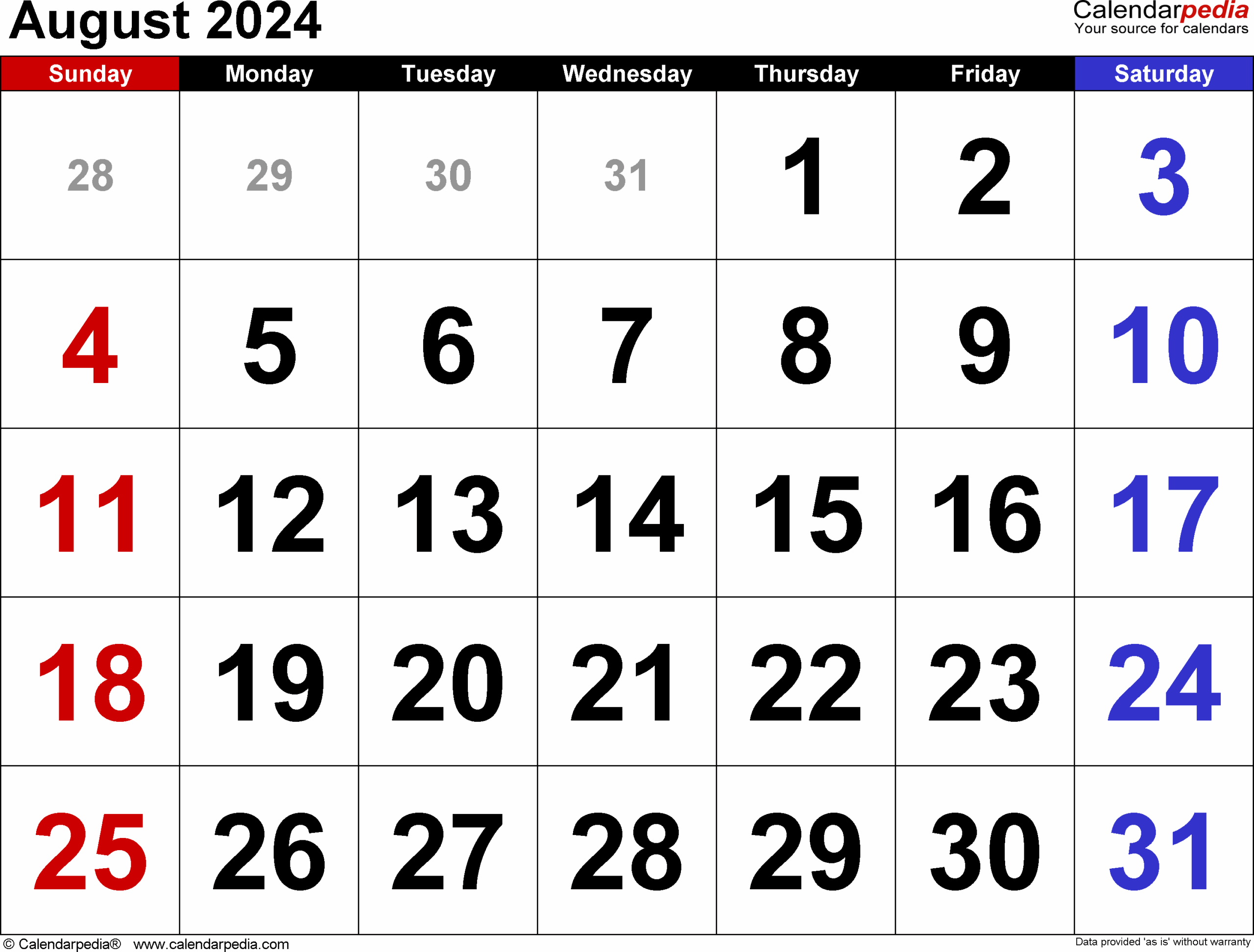 August 2024 Calendar Templates For PDF Excel And Word