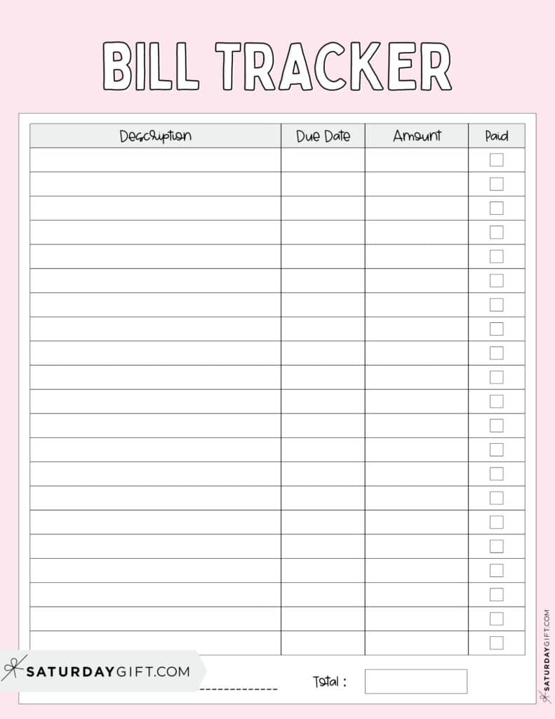 Bill Organizer Template 39 Cute Free Printable Bill Trackers