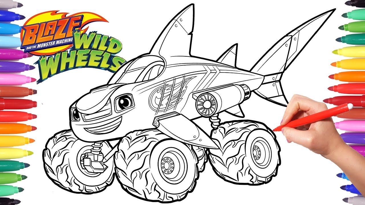 Blaze Moster Machines Wild Wheels Shark Blaze Coloring Pages Blaze Monster Truck Coloring YouTube