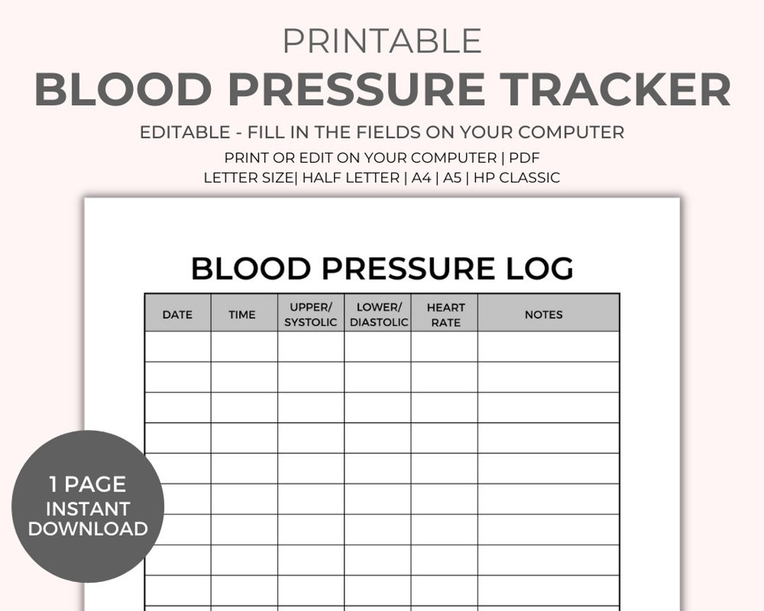 printable blood pressure log sheet pdf