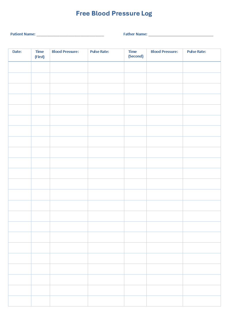 Blood Pressure Log Template Free Word Templates
