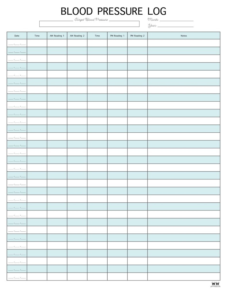 Blood Pressure Logs 25 FREE Printables Printabulls