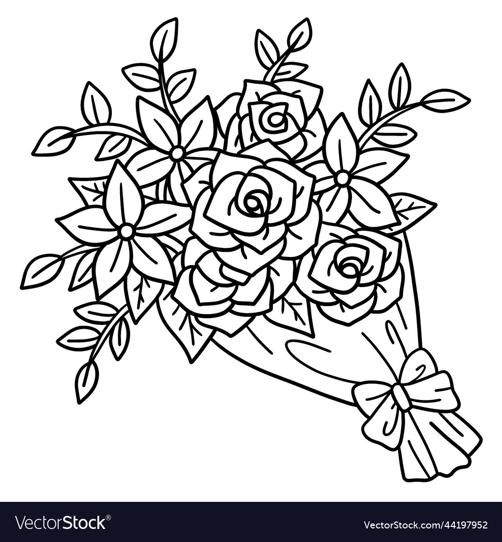 Bouquet Of Flower Isolated Coloring Page For Kids Vector Image
