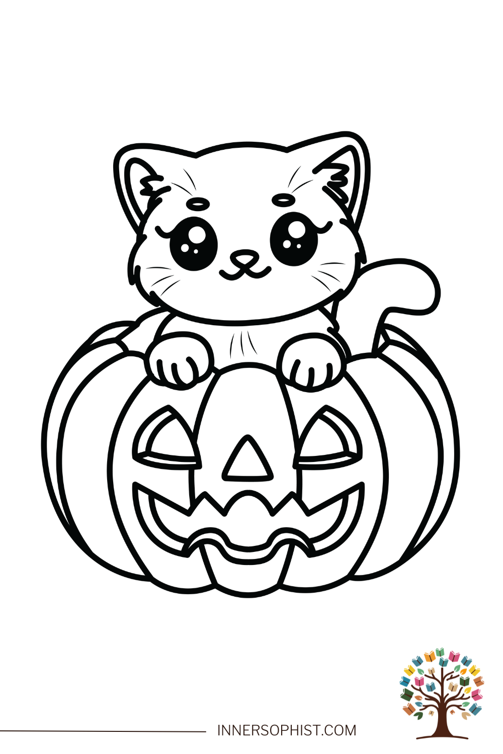 Cat In Pumpkin Coloring Page InnerSophist Coloring