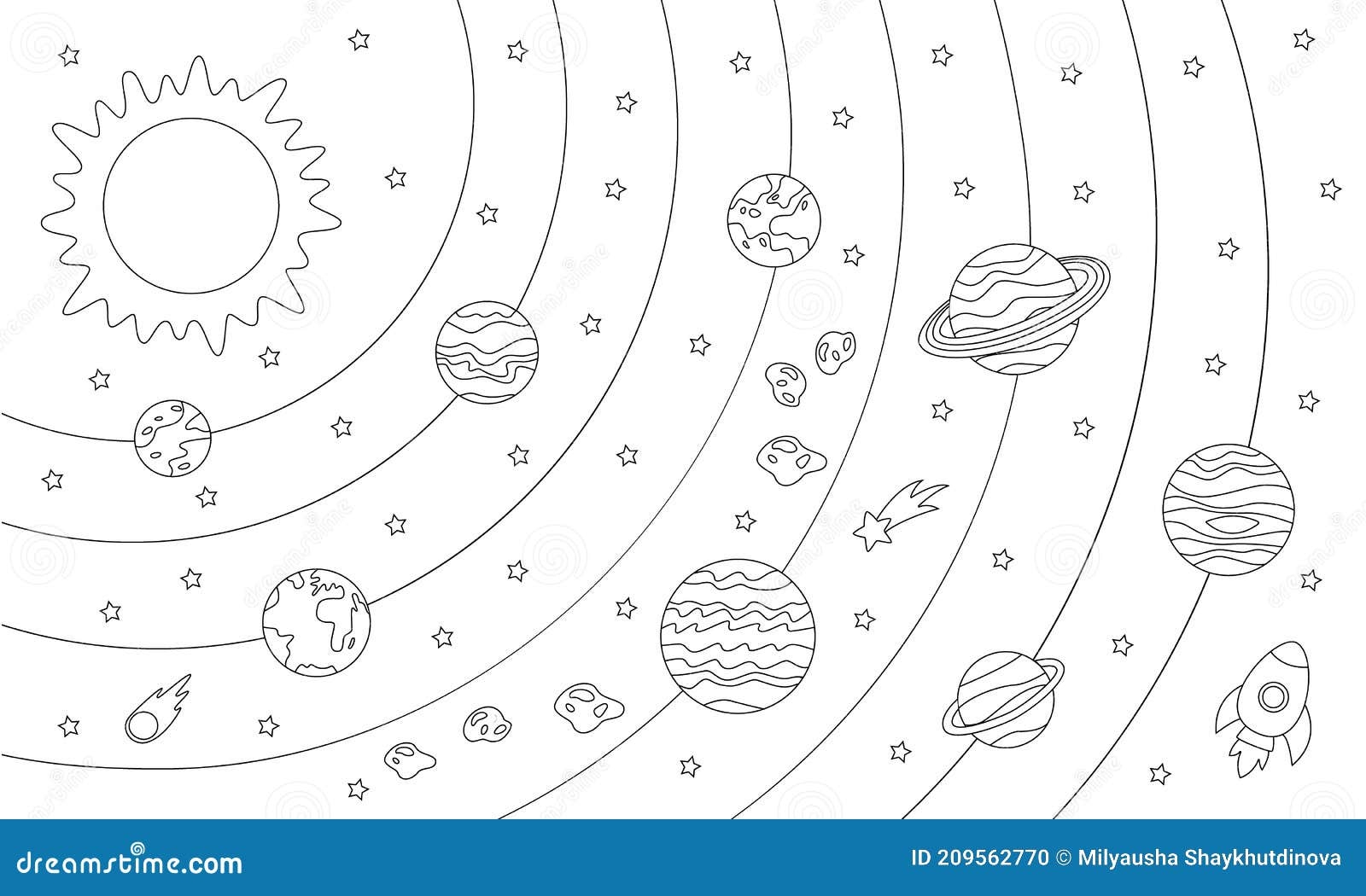 Color Solar System Scheme Coloring Sheet For Kids Stock Vector Illustration Of Background Universe 209562770