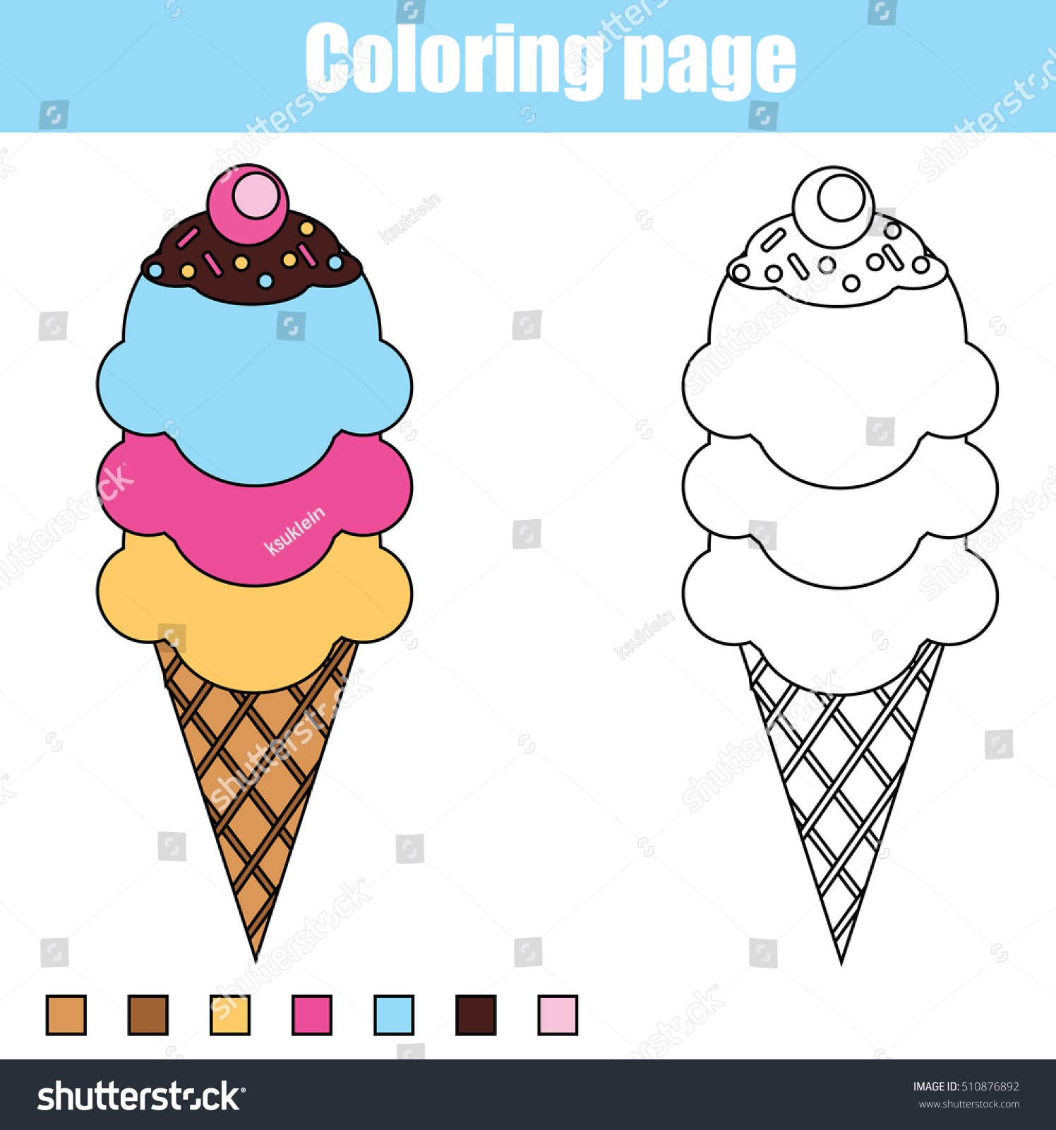 Coloring Page Ice Cream Cone Color Stock Vector Royalty Free 510876892 Shutterstock