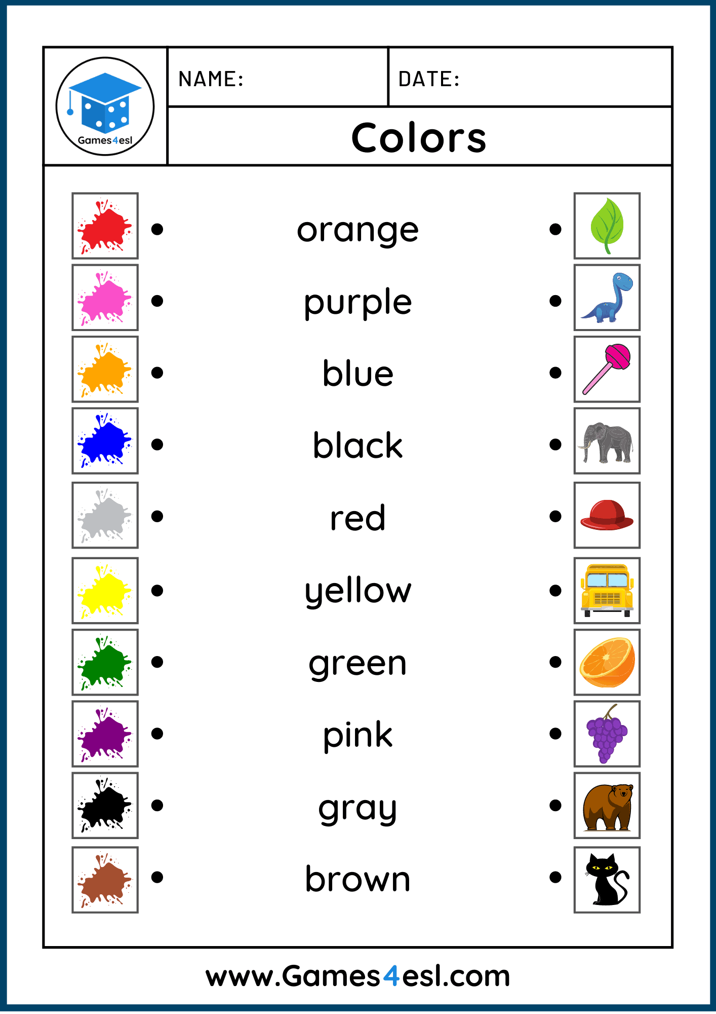 color worksheets for kindergarten