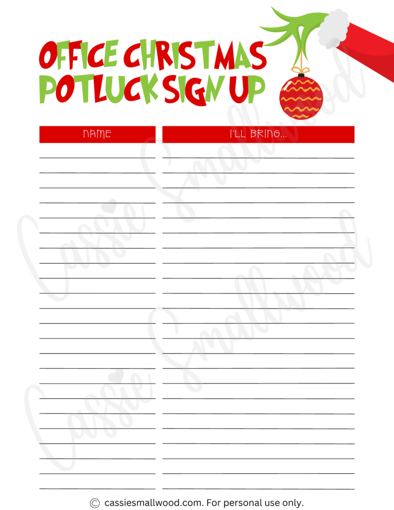 CUTE Christmas Potluck Sign Up Sheets Cassie Smallwood