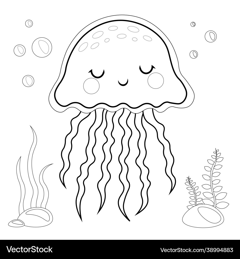 Cute Jellyfish Coloring Page Royalty Free Vector Image