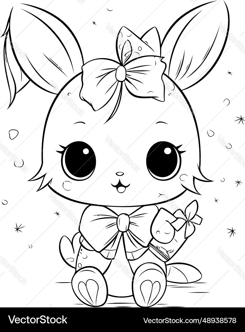 Cute Little Bunny With Bow For Coloring Book Vector Image
