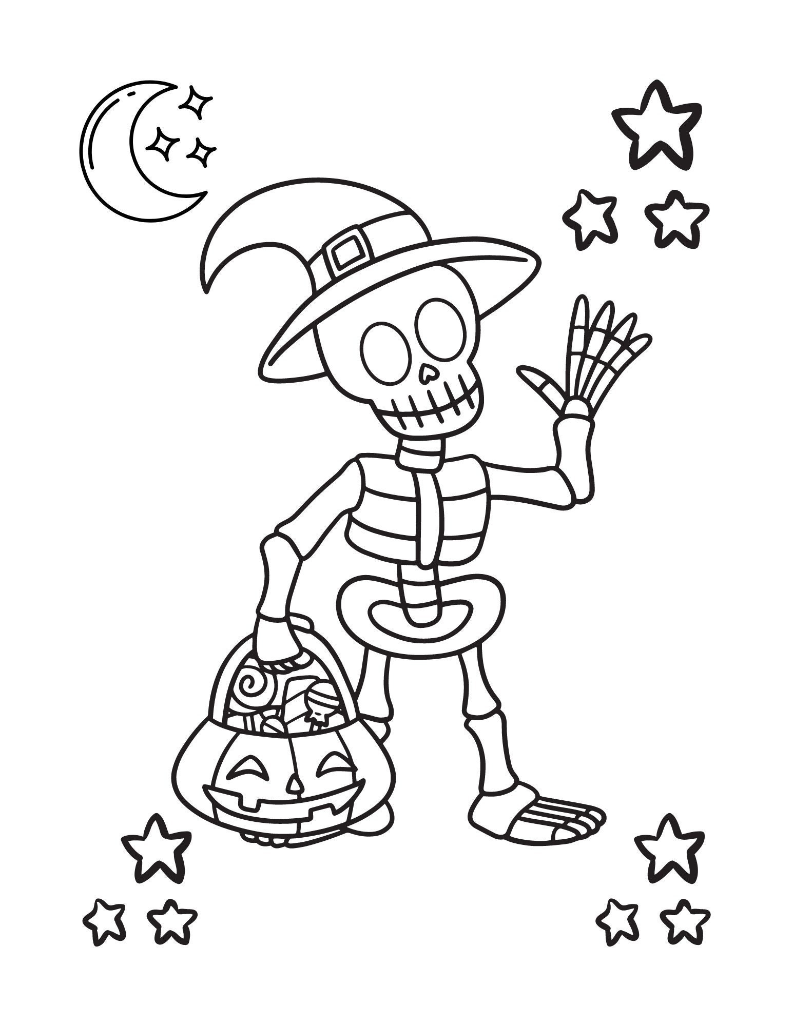 Cute Skeleton Halloween Coloring Page instant Download Etsy