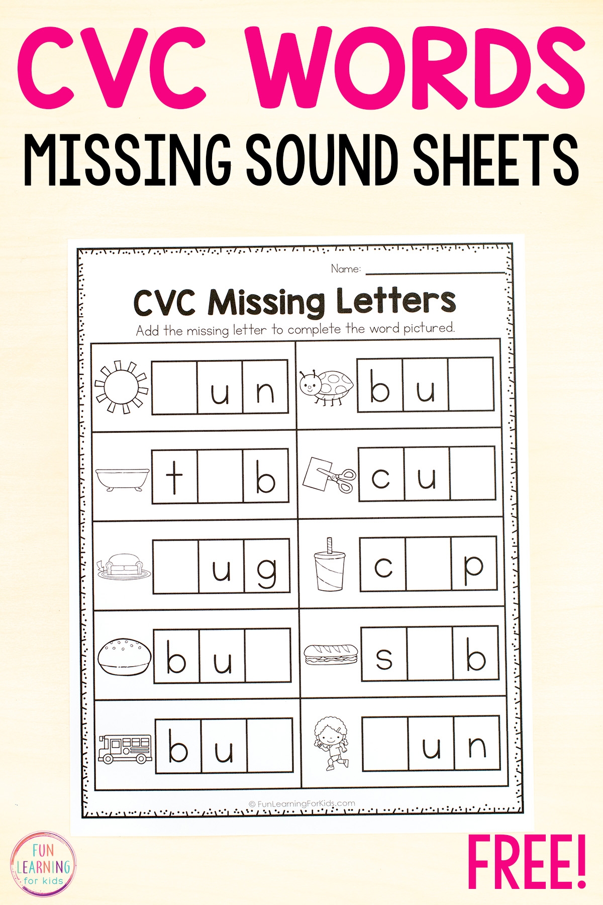 cvc free printable worksheets