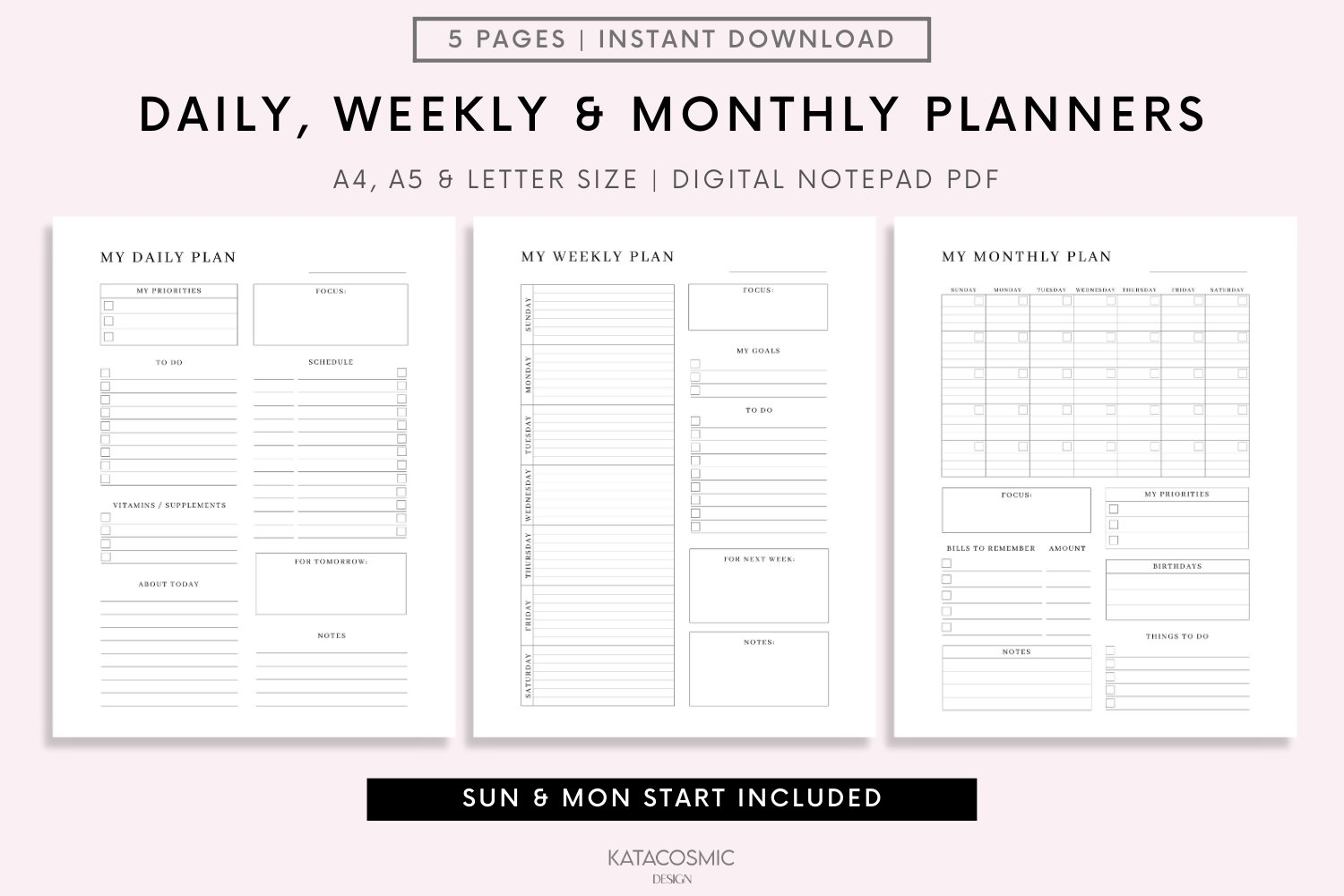 DAILY WEEKLY AND MONTHLY PLANNER BUNDLE PDF AGENDA