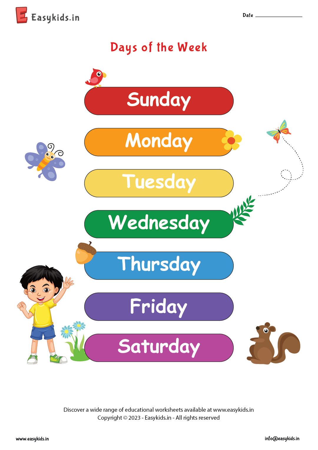 days of the week worksheet
