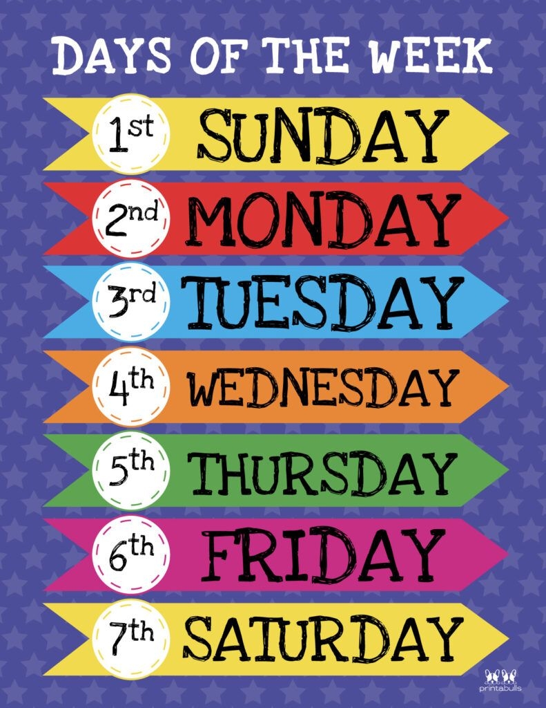 days of the week to print