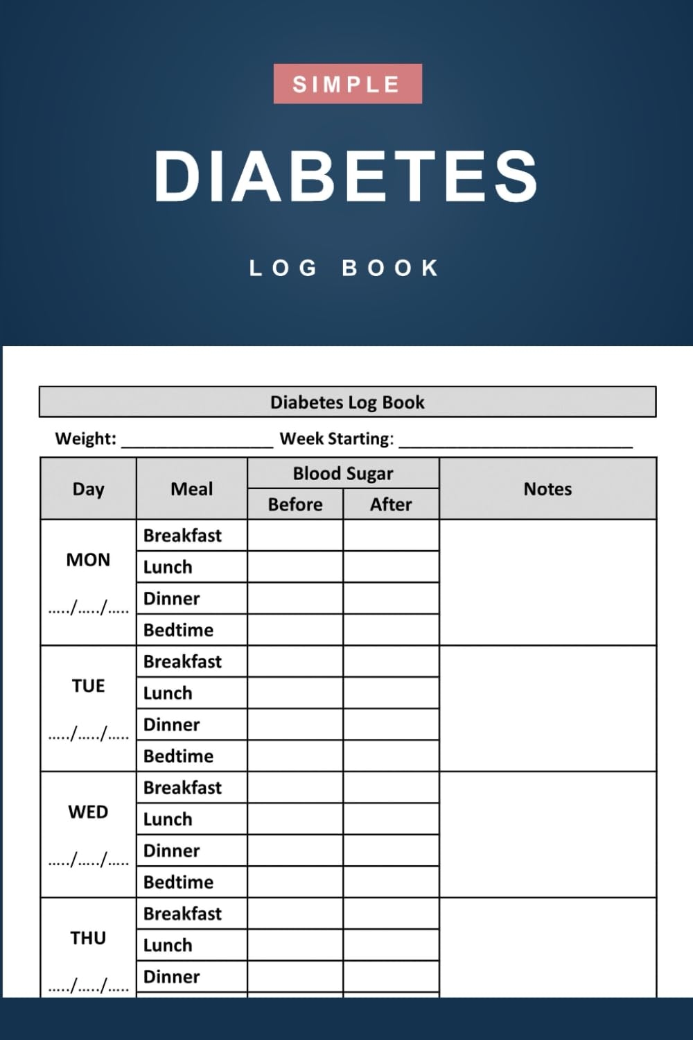Diabetes Log Book Simple 2 Year Daily Blood Sugar Log Book For Record And Tracking Blood Sugar Level 110 Pages 6 X 9 Inches Press Modern Simple Amazon de B cher