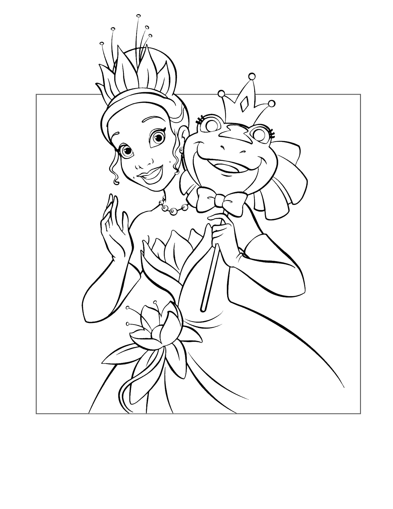 Disney Princess Coloring Book Tiana And Tiana Frog Coloring Page Free Printable Coloring Pages For Kids Princess Tiana