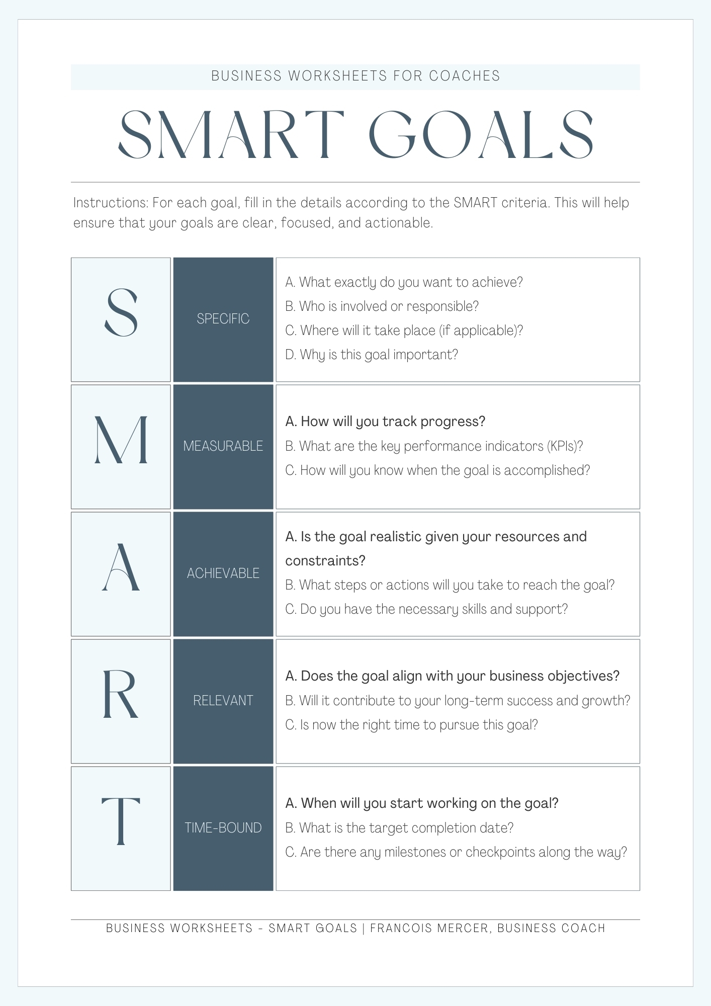 Download A SMART Goals Worksheet Or Editable Template