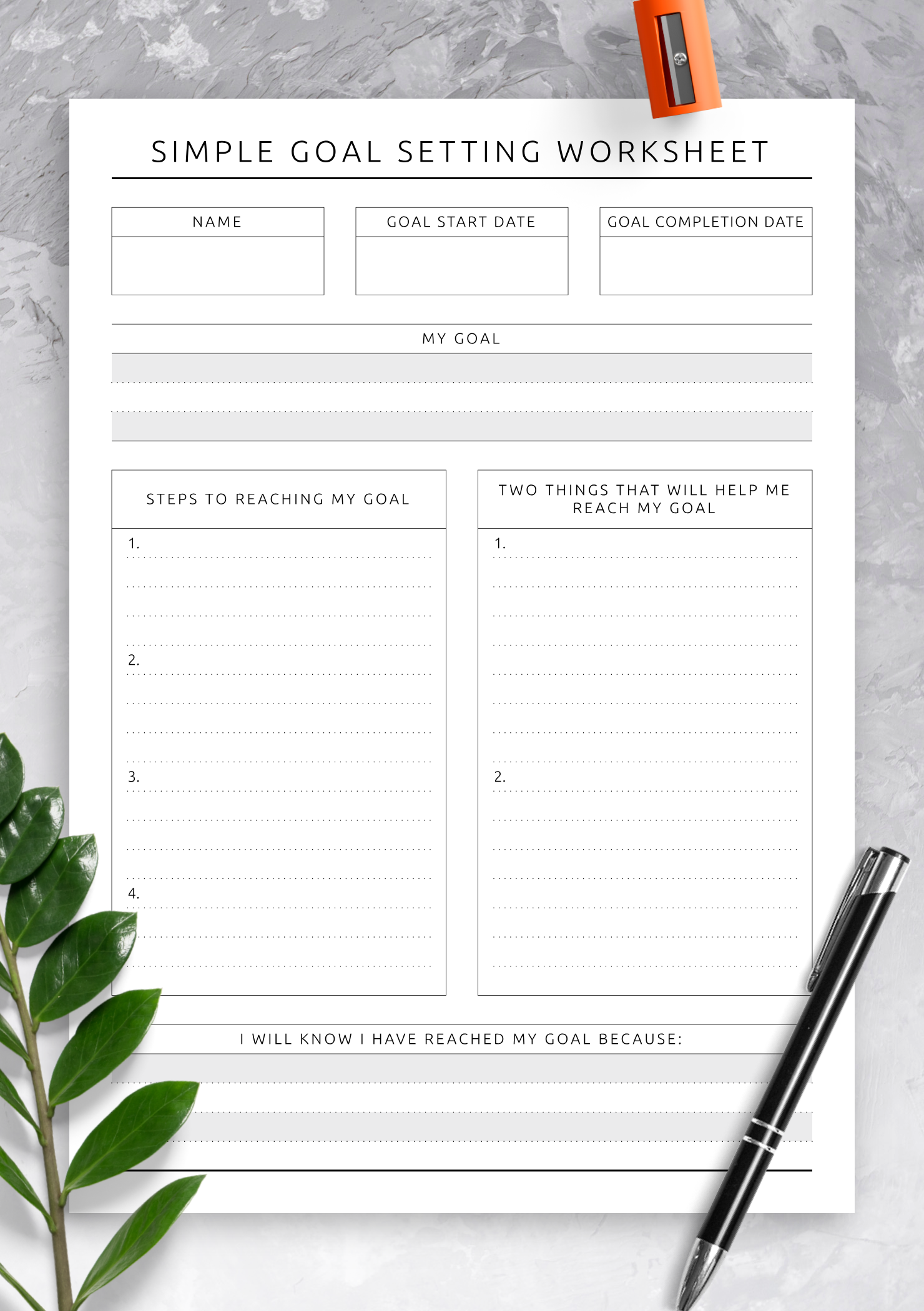 goal worksheet printable