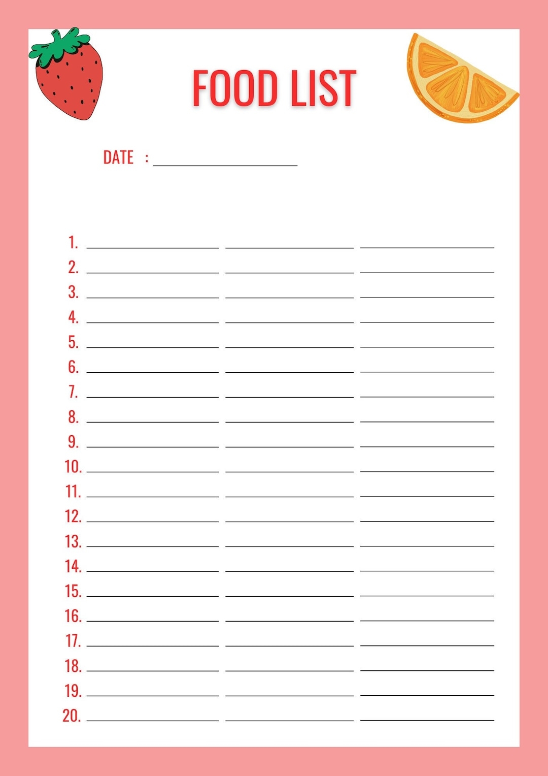 Easy Food Sheet Food Sign up Sheet Employee Sign up Sheet Sign up Form Pink Sheet Food Sheet School Potluck Sheet Shopping List Etsy