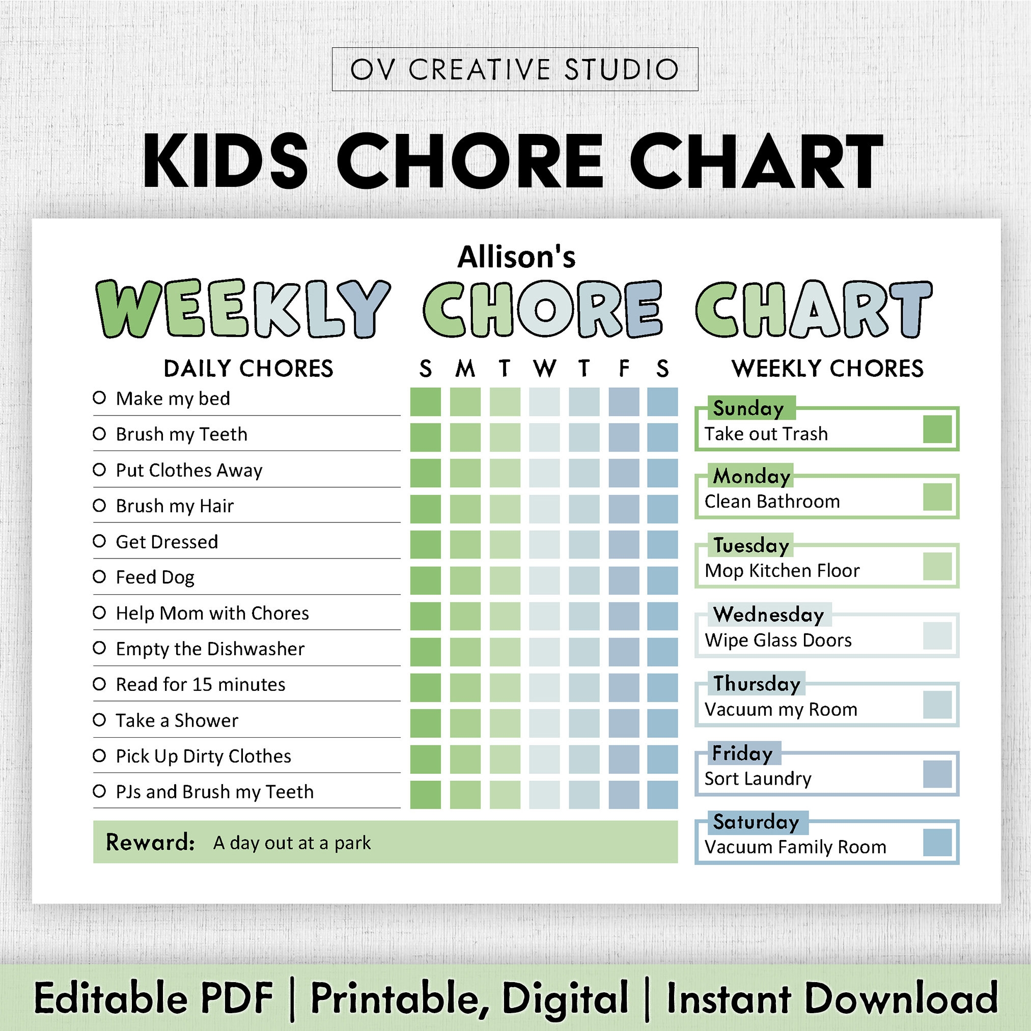 Editable Chore Chart For Kids Printable Kids Daily Weekly Responsibility Chart Kids Chore List Kids Daily Routine Checklist PDF Etsy UK